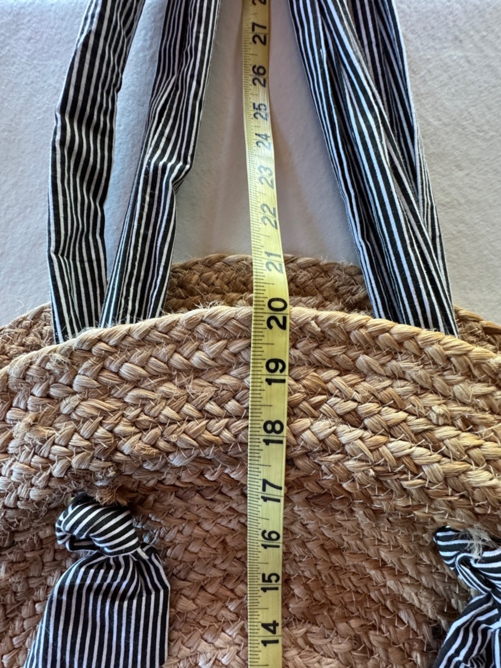 Magid Natural Jute Circle Tote Bag Black White Striped Fabric Handle NWT - Picture 6 of 14